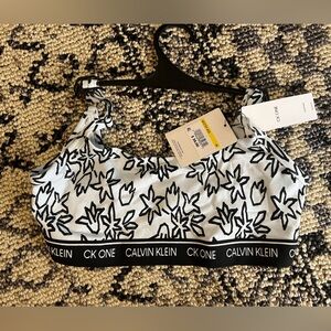 Calvin Klein Black and White Floral Bikini Top